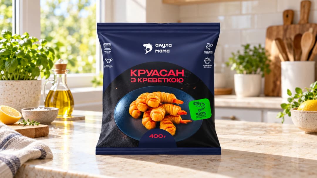 Filled croissant-shaped snack packaging