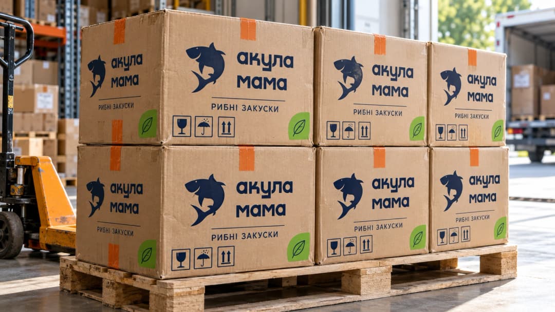Corrugated transport boxes with logo and labeling