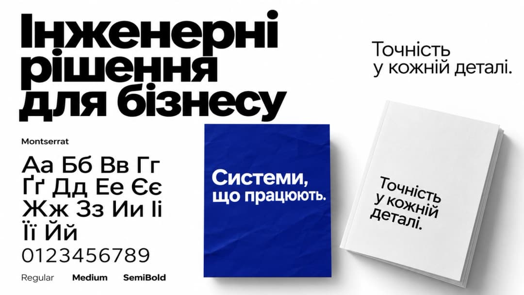 Montserrat typography: large headlines, Ukrainian alphabet, and application
