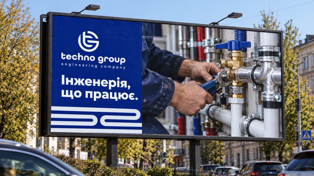 Techno Group billboard with an engineering systems advertising photo